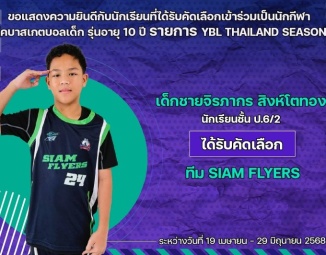 <strong>Read more about</strong><br />ขอแสดงความยินดีกับนักเรียนที่ได้รับคัดเลือกเข้าร่วมเป็นนักกีฬาในลีคบาสเกตบอลเด็ก YBL THAILAND SEASON 2 ขอแสดงความยินดีกับนักเรียนที่ได้รับคัดเลือกเข้าร่วมเป็นนักกีฬาในลีคบาสเกตบอลเด็ก YBL THAILAND SEASON 2
